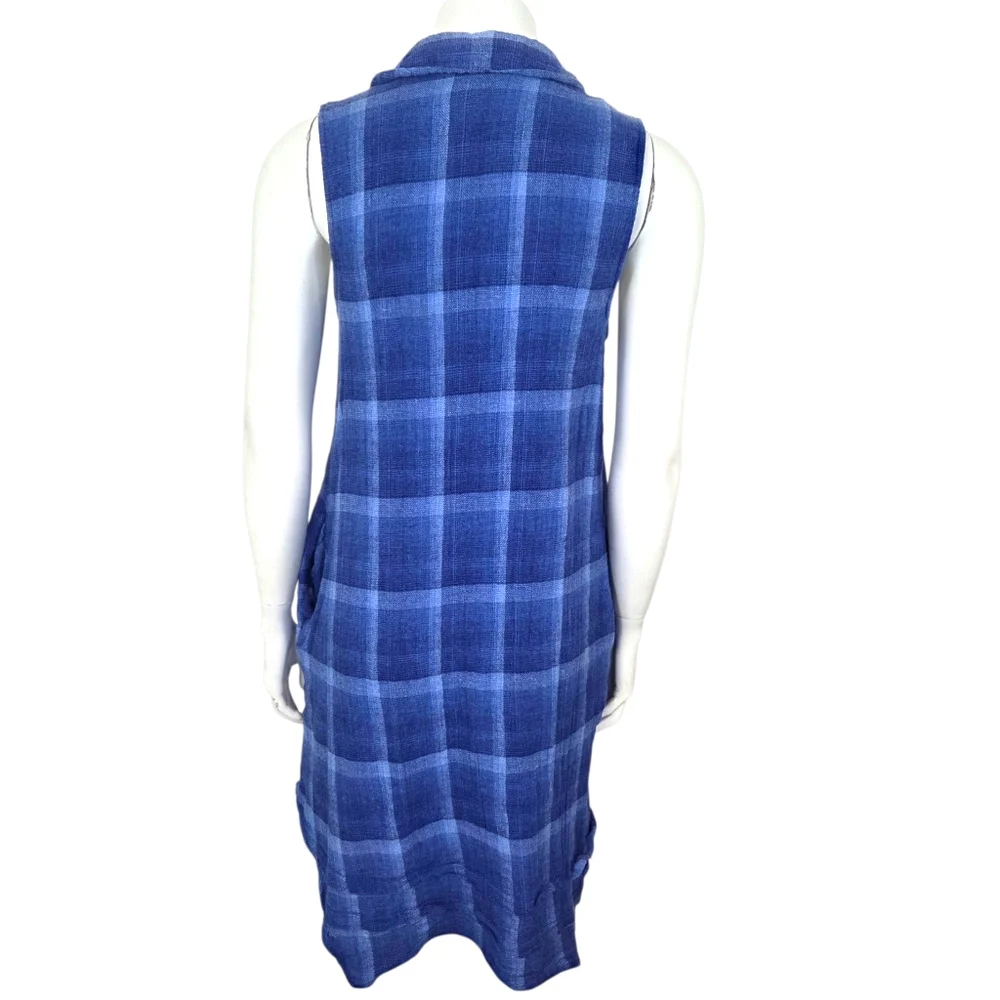 Isabella Sinclair Anthropologie Linen Plaid Shirt Dress Womens Small Blue